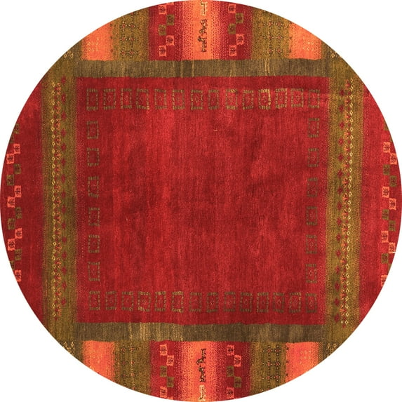Ahgly Company Indoor Round Abstract Orange Contemporary Area Rugs, 8' Round