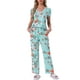 thumbnail image 1 of Pijamas para mujeres INSPIRE CHIC, camiseta de cuello en V de manga corta con pantalones de tiro ajustable, conjuntos de ropa de dormir impresos con bolsillos, S azul floral, 1 of 5