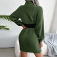 thumbnail image 6 of Ediodpoh Women Fashion Casual Long Sleeve Solid Knit Turtleneck Puff Sleeve Ribbed Short Dress Sweater Dress with Buttons for Fall Army Green M, 6 of 8