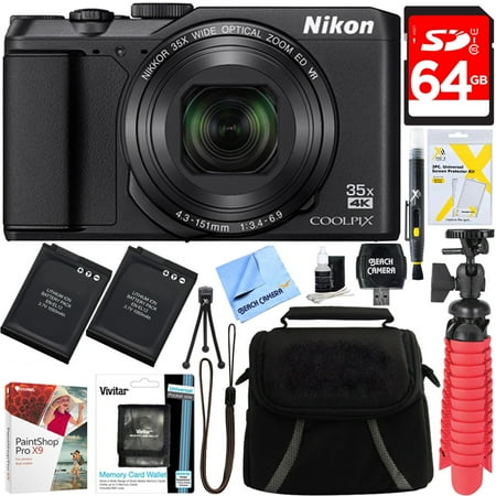 - Nikon A900 20MP Longest Slim Zoom COOLPIX WiFi Digital Camera with 4K UHD Video 35x Telephoto NIKKOR Zoom Lens + 64GB Dual Battery Accessory Bundle (Black)