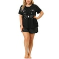 thumbnail image 2 of Agnes Orinda Women's Plus Size 2-Piece Cats Print Polka Dots Elastic Waist Pajamas Set 2X Black, 2 of 8