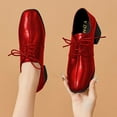 thumbnail image 2 of YDN Women Square Toe Lace up Oxford Shoes Comfortable Chunky Low Heels Pumps Professional Office Daily Size 7 Red, 2 of 4