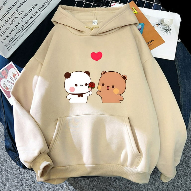 Bubu Is Giving Rose To Dudu Hoodies Kawaii Panda and Bear Sweatshirt with Hooded Fleece Women Clothing Y2k Pullover Kpop Casual Gift QY Walmart