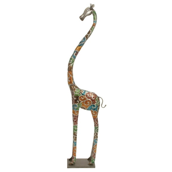 DecMode Extra Large and Colorful Floor Giraffe Sculpture, Molded from Iron with Grey Metal Finish, 17"W x 3"L x 73"H