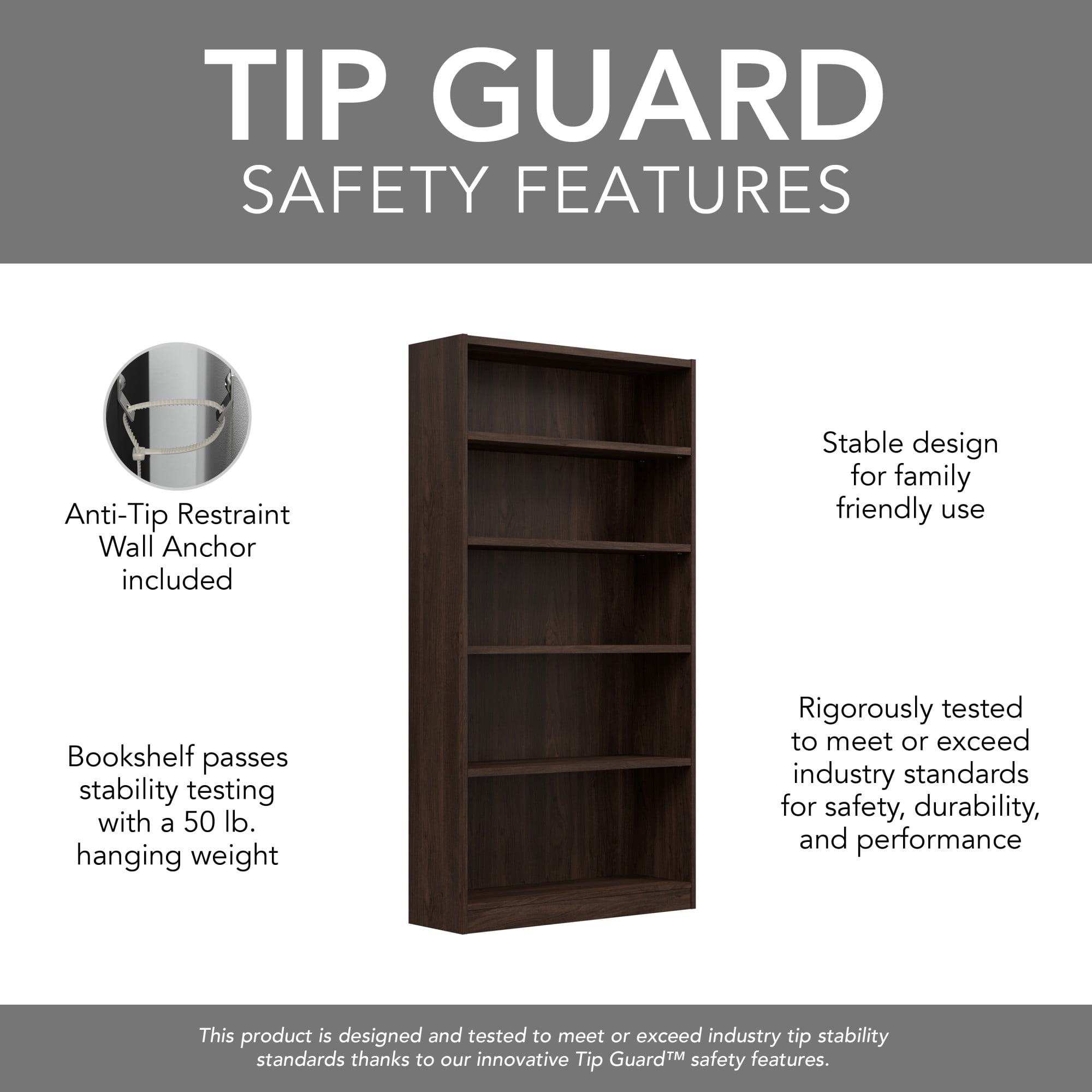 Universal Tall 5 Shelf Bookcase in Black Walnut - Engineered Wood