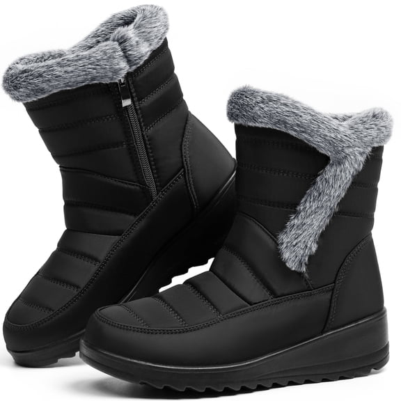 Northblanc Snow Boots for Women Winter Warm Faux Fur Lined Mid Calf Boots - Outdoor Womens Booties With Zipper