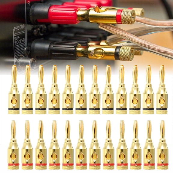 24Pcs 24K Gold Male Banana Plugs Audio Jack Speaker Wire Cable Screw Connector