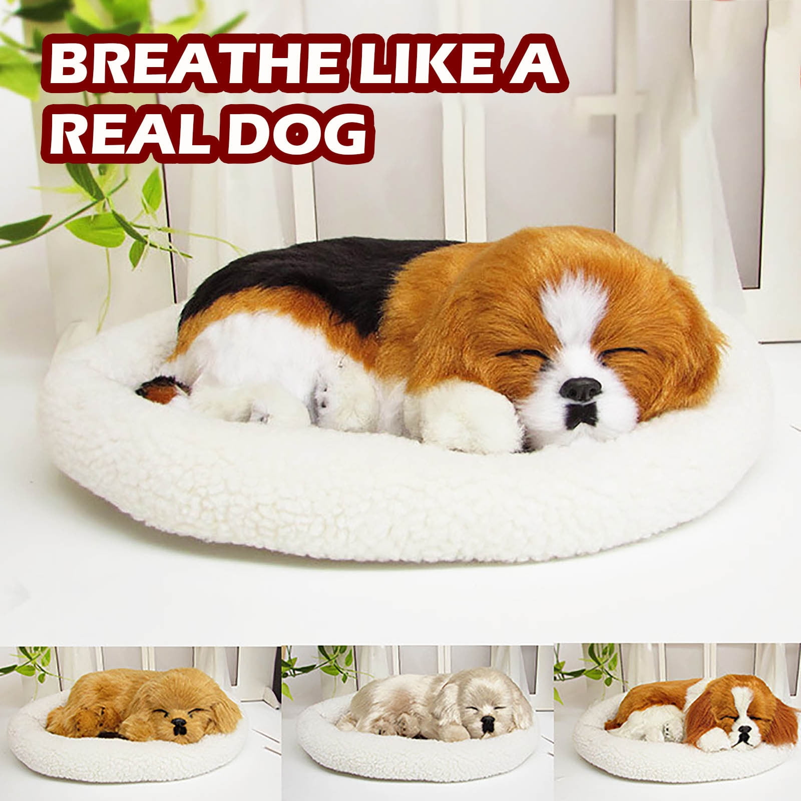 Realistic Sleeping Plush Breathing Dog Furry Dog with Mat Creative