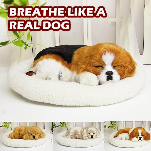 Realistic Sleeping Plush Breathing Dog Furry Dog with Mat Creative