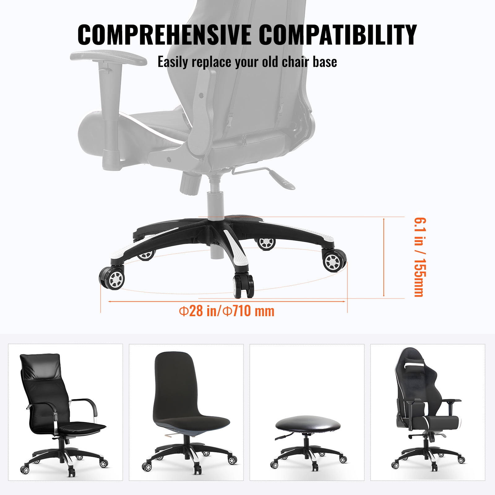 VEVOR Office Chair Base Replacement 28 Heavy Duty Swivel Chair Base 2500 lbs Walmart