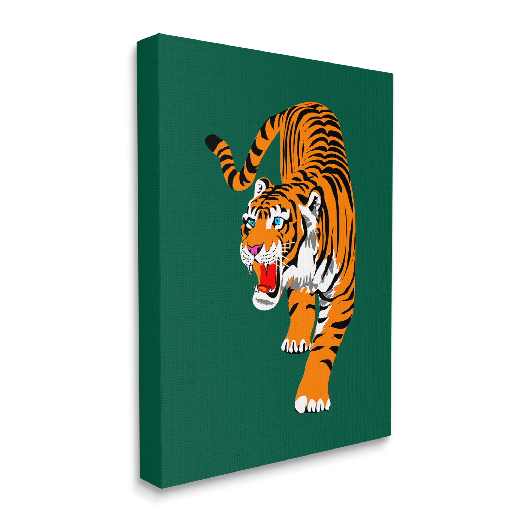 Stupell Industries Roaring Tiger on Green Animals & Insects Painting Gallery Wrapped Canvas Art Print Wall Art, 16 x 20
