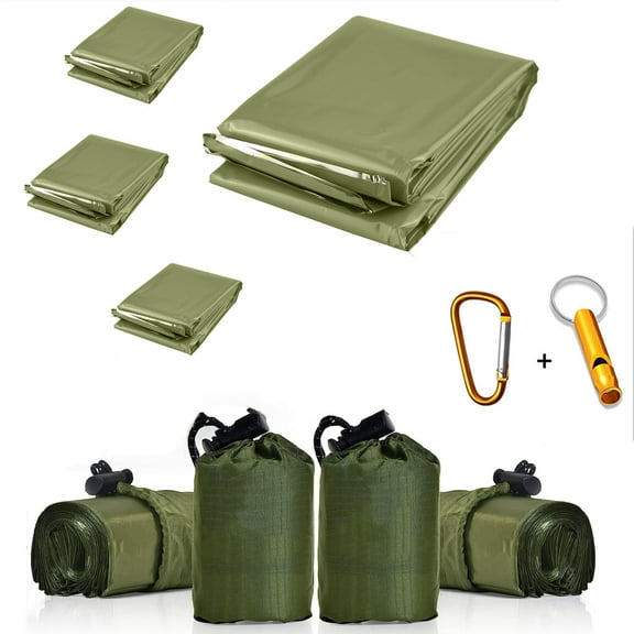 Emergency Blankets,4 Pack Extra Large Thermal Mylar Foil Space Blanket Heat Sheets for Hiking,Outdoors,Survival,First Aid (Green)