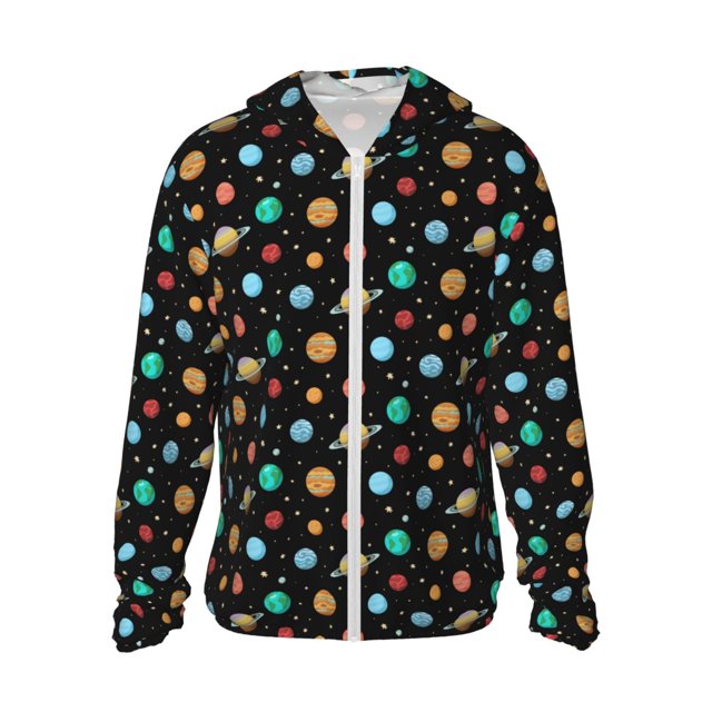 Balery Solar System Planets Space Sudadera ligera de manga larga con capucha y protección solar UPF 50+ para hombre y mujer, ideal para pesca y running-X-Large