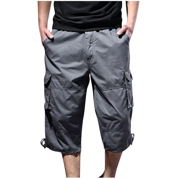 CLOISE Cargo Pants for Men with Pockets Big and Tall High Waist Capri Trousers Solid Baggy Button Bottoms Casual Clothes