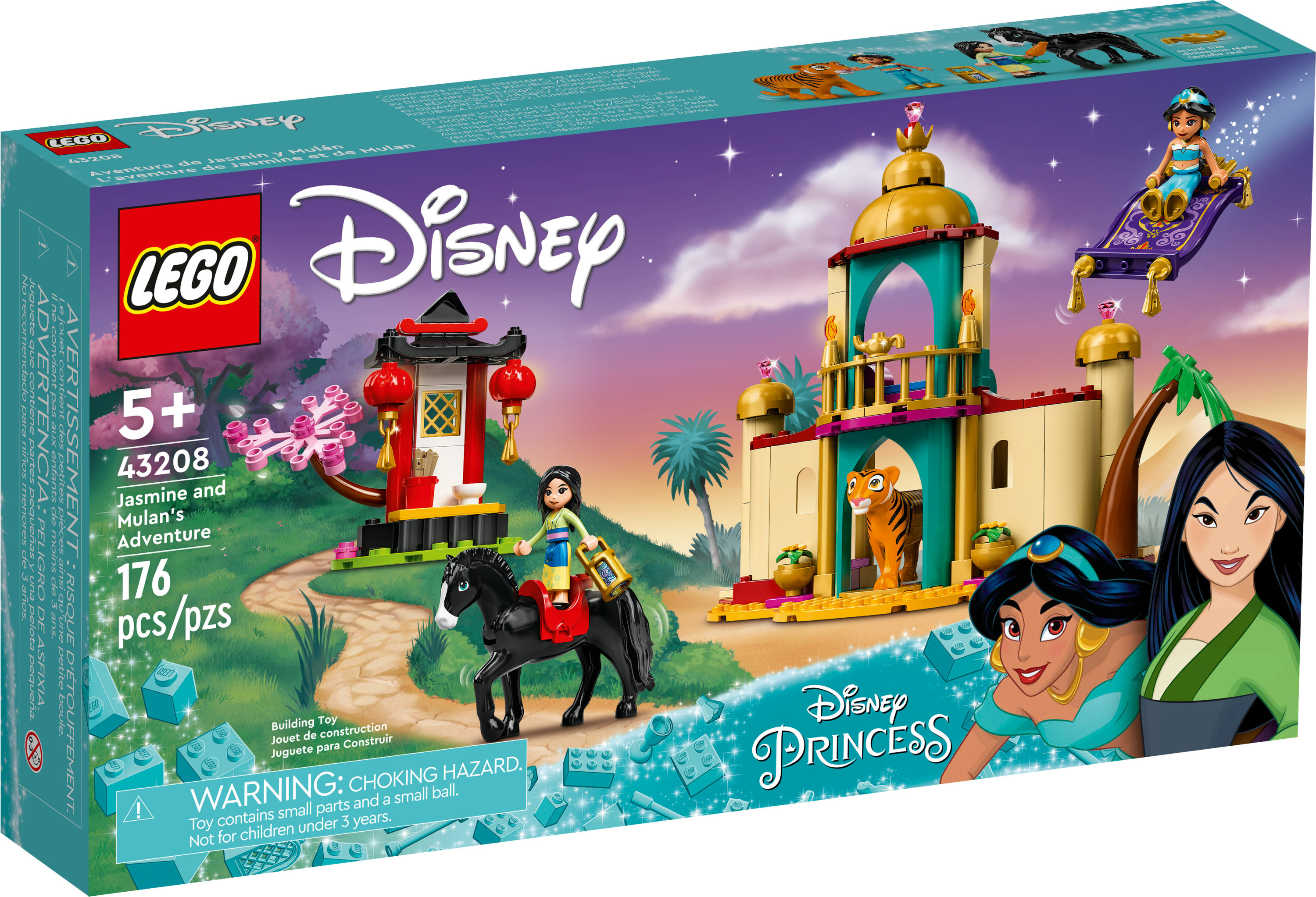 LEGO Disney Princess Jasmine and Mulan’s Adventure 43208 Palace Set,  Aladdin & Mulan Buildable Toy with Horse and Tiger Figures, Gifts for Kids, Girls & Boys - image 3 of 8