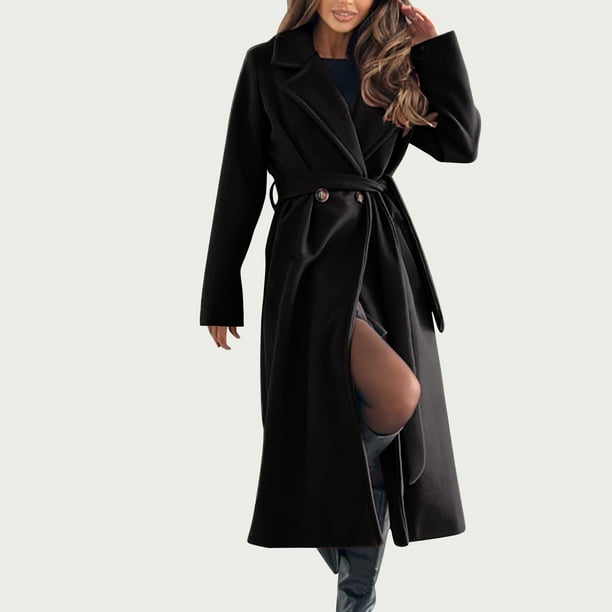 warm winter dress coats JUUYY Women's Wool Blend Coat Oversized Long Winter Dress Coats Thicken Warm  Pea Coat Jackets Trendy Outerwear Black XXL