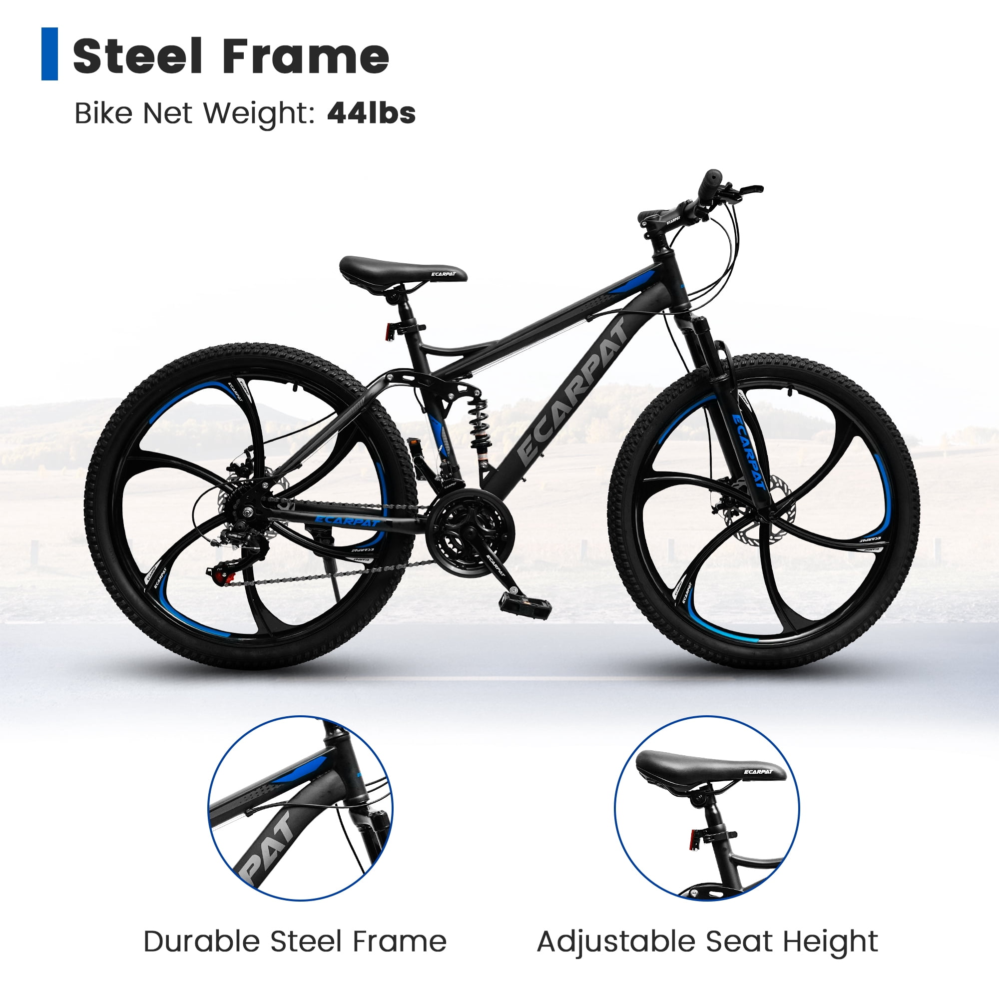 26 Inch Full Suspension Mountain Bike for Men, 21 Speed Mountain Bicycle with Dual Disc Brakes, High-Carbon Steel Frame Outdoor MTB Bike for Men Adult, Black
