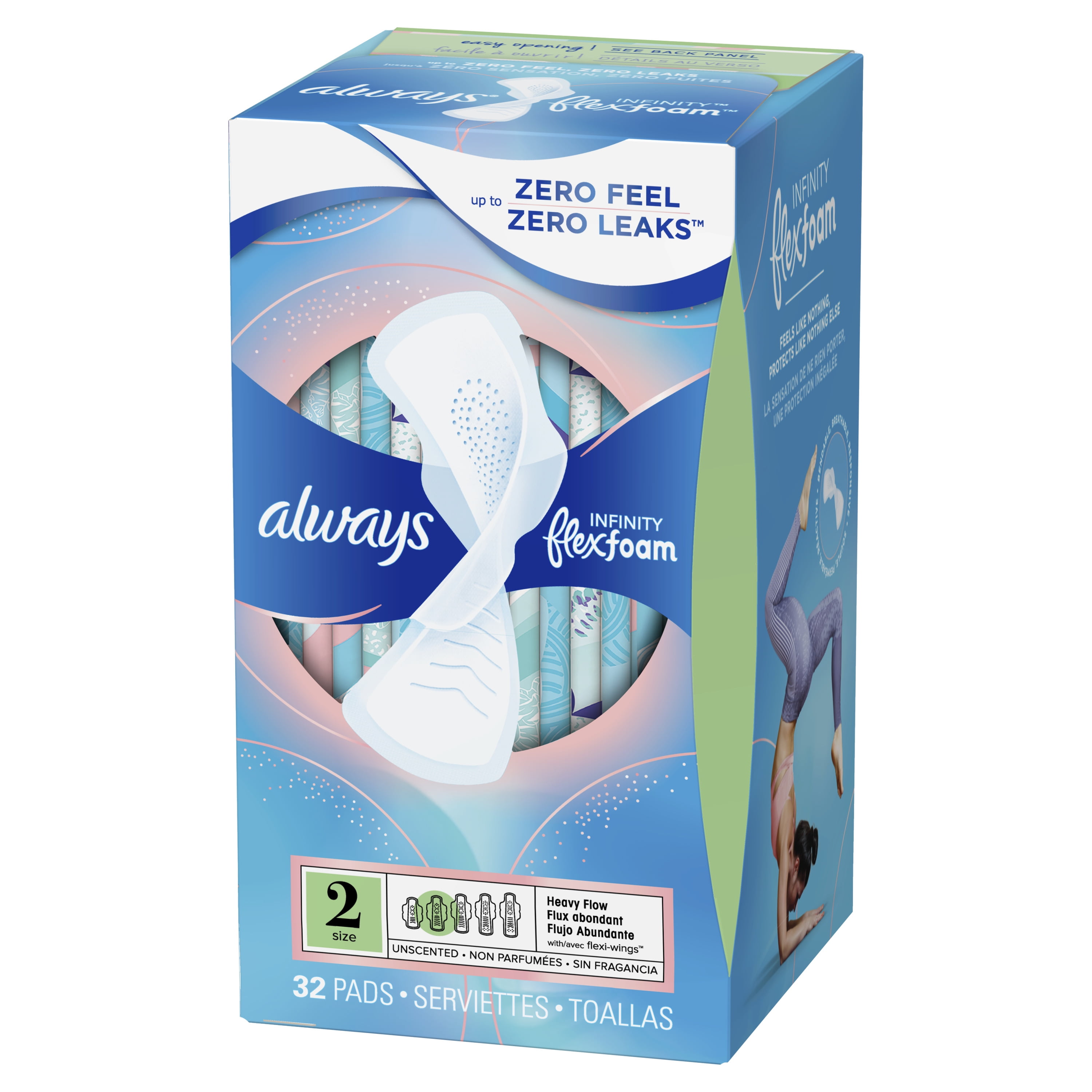 Always Infinity Extra Heavy Pads with Wings, Unscented, Size 3, 2 pack of 28 ct - 56 total counts