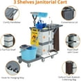 thumbnail image 2 of IdeaHouse Janitorial Cart with 2 Cabinets, 3-Shelf Commercial Cleaning Cart on Wheels with Cover & Vinyl Bag, Silent Casters, Heavy-Duty Housekeeping & Custodial Utility Cart, 2 of 7