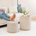 thumbnail image 4 of PINPLUS Round Ottoman with Storage Set of 2 Stool Ottomans Round Sherpa Storage Coffee Table Seat Beige, 4 of 10