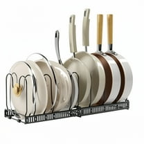 Behome Pots and Pans Organizer Under Cabinet, Expandable Pot Lid Organizer Holder with 10 Adjustable Dividers, Kitchen Pot Pan Lid Rack Storage Holder Organizers, Black