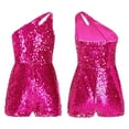 thumbnail image 4 of Aislor Kids Girls Shiny Sequins Jumpsuit Double Straps One Shoulder Sleeveless Dance Carnival Party Hot Pink 14, 4 of 7
