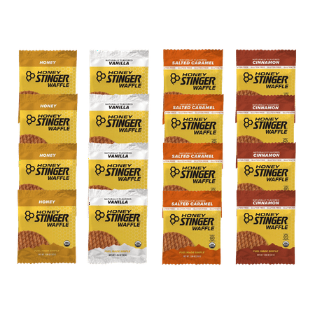 Honey Stinger Organic Waffles - Variety Pack – 16 Count – 4 of Each Flavor – Energy Source for Any Activity – Honey, Vanilla, Salted Caramel and Cinnamon – in Original Bee The Bear Box