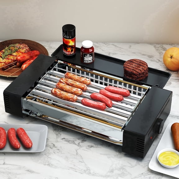 Hot Dog Warmers 12 Hot Dog Capacity 5 Rollers,Commercial Hot Dog Roller with Temperature Control, Electric Hot Dog Cooker with Shelf & Roller