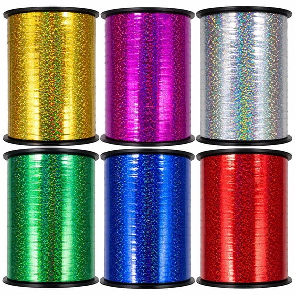 6-Pack Ribbon For Gift Wrapping, Holographic Plastic Curling Ribbon 240.6 Yards Per Roll, Glossy Metallic Colors For Wedding, Party And Flower Arrangement.