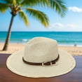 thumbnail image 2 of Sombrero de paja de verano con cinturón trenzado - Sombrilla plegable para viajes y jardinería, 2 of 3