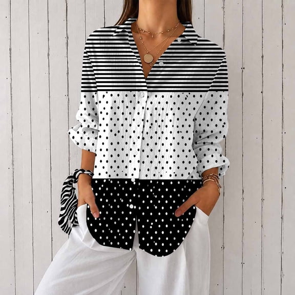 Women's Long Sleeve Button Down Shirt Printed Casual Blouse