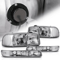 Magshion Headlights Assembly with 2 Pairs Pre-Assembled LED Bulbs for 1999-2007 GMC Sierra, Chrome Housing Clear Lens Clear Reflector