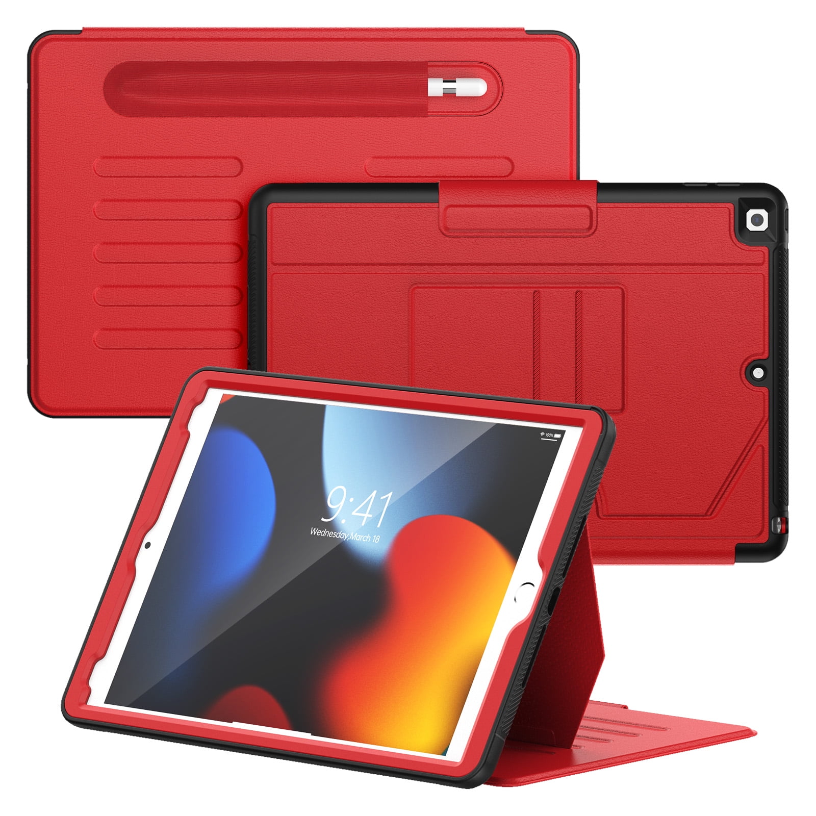 Business-Style Case for Apple iPad 10th Generation (2022) 10.9", Folio Heavy-Duty Case with Magnetic Stand /Pencil Holder /Auto Sleep Wake Function, PU Leather Protective Classic Cover, Red
