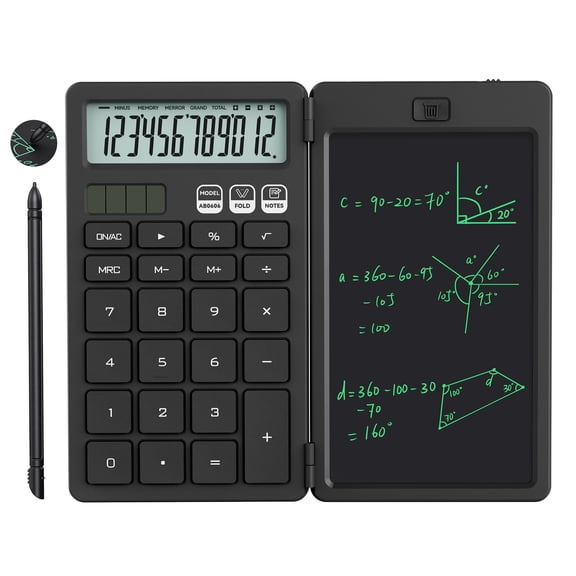 NEWYES Calculator with Writing Tablet, Portable Basic Calculator Notepad for Primary and Middle School Students, Black (Black)