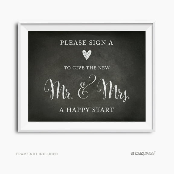 Sign Heart, Give Couple A Happy Start Vintage Chalkboard Wedding Party Signs
