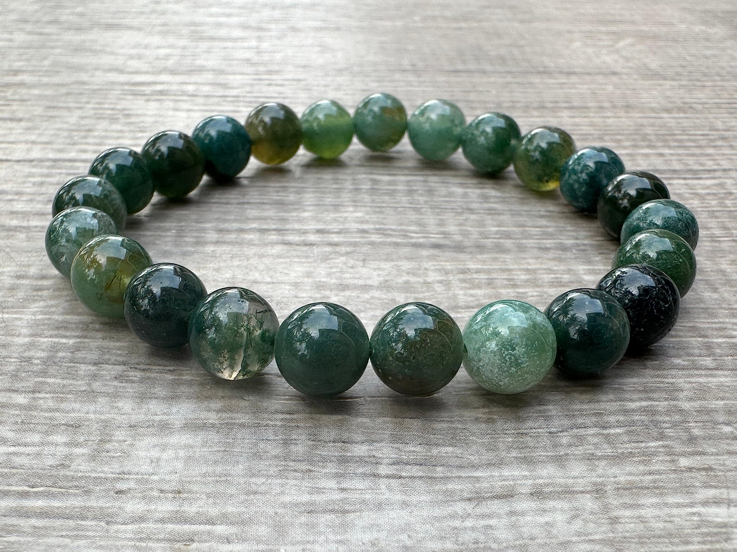 Moss Agate Crystal Bead Bracelet 8mm, Wholesale Genuine Moss Agate Stretch Gemstone Bracelet, Gift for Men & Women (5)