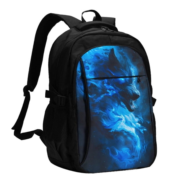 Fotbe Wolf Mochila con Estampado y Puerto USB para Hombre y Mujer, Mochila Antirrobo, Mochila de Viaje, Mochila Escolar, Mochila Universitaria