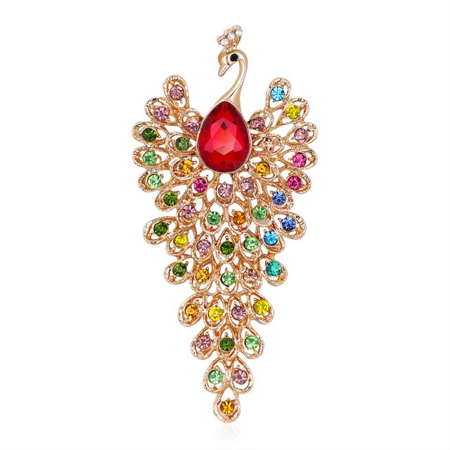 Broches grandes de pavo real, broche para mujer, broche de Fénix a la moda, broches para mujer, broche de ropa de mujer con diamantes de imitación de color JAMW Sencillez