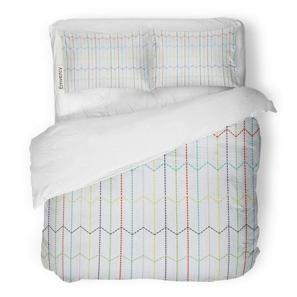 POGLIP 3 Piece Bedding Set Traditional Sashiko Colorful Arrow Feathers Abstract Needlework Twin Size Duvet Cover with 2 Pillowcase for Home Bedding Room Decoration