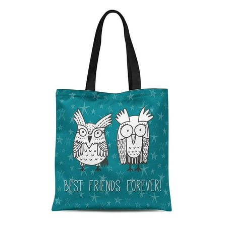 ASHLEIGH Canvas Tote Bag Best Friends Forever Friendship Day Funny Doodle Owls Reusable Shoulder Grocery Shopping Bags (Best Reusable Grocery Bags)