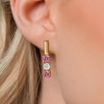 thumbnail image 3 of Gem Stone King 18K Yellow Gold Plated Silver Pink Moissanite and White Topaz Drop Dangle Earrings for Women | 1.60 Cttw | Gemstone Birthstone | Round 5MM, 3 of 6