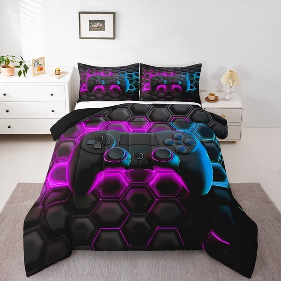 Erosebridal Colorful Gamepad Bedding Twin Comforter Set, Game Player Down Comforter, Honeycomb Geometric Reversible Comforter Sets Twin Size, Lightweight Room Decorative, 2pcs