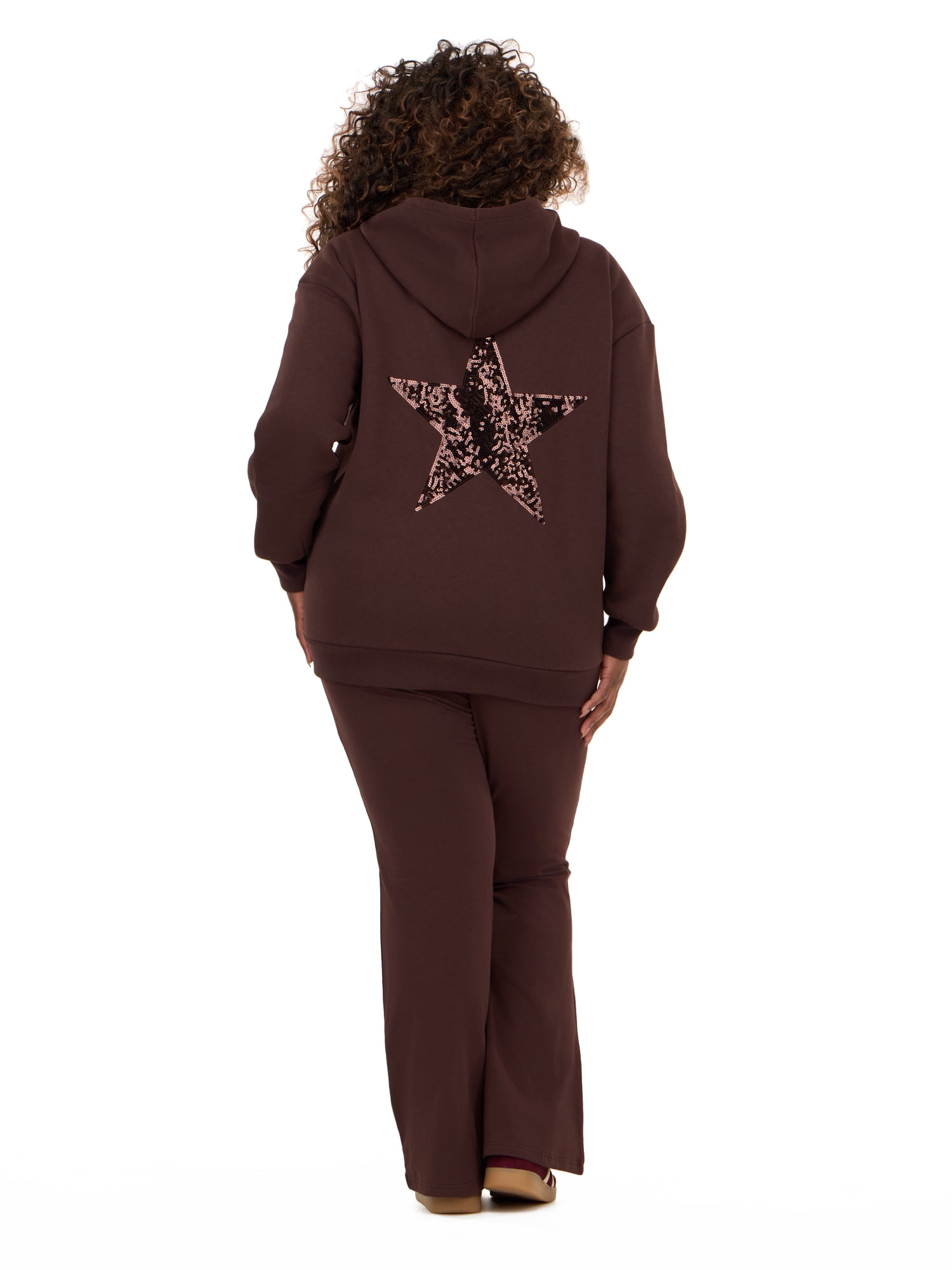 Forever 21 Women's Fleece Zip Up Hoodie with Front and Back Graphic Detail, Relaxed Fit Sweatshirt Jacket, Casual Everyday Layering Style, Brown, XXS-4X
