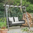 thumbnail image 3 of Happygrill Outdoor Porch Swing Bench, 2-Person Hanging Swing Bench with Heavy Duty Frame, Patio Wicker Hanging Swing with Rustproof Chains & Comfortable Cushions for Patio Balcony Garden, 3 of 16