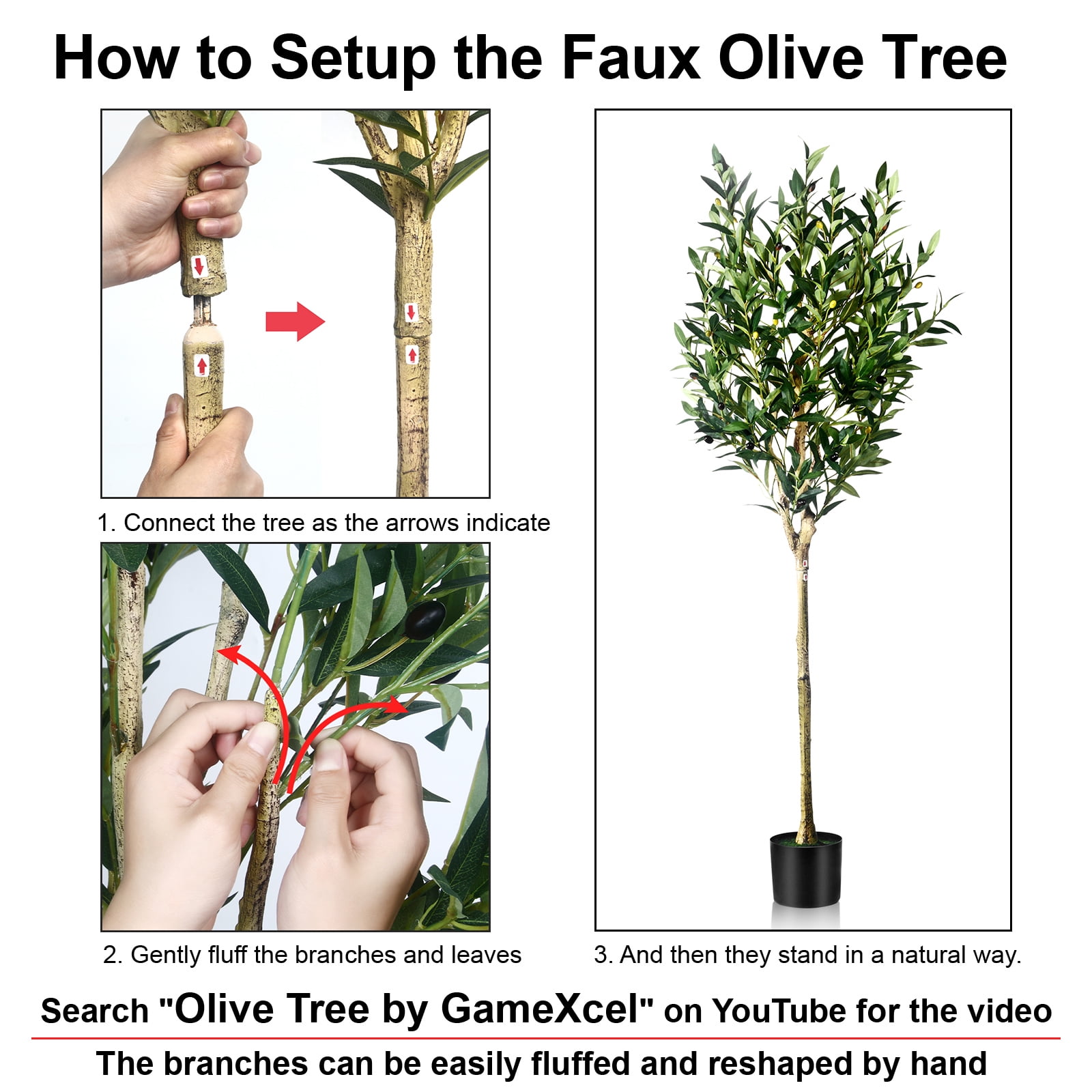 5 ft Artificial Olive Plants with Realistic Leaves and Natural Trunk, Silk Fake Potted Tree with Wood Branches and Fruits for Office Home Decor