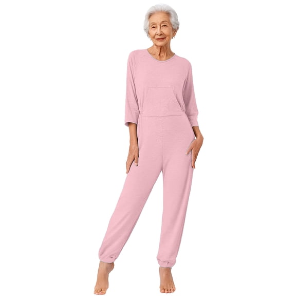 RUNQHUI Combinaison Adaptative Anti-Rayures pour Femmes Âgées avec Fermeture Éclair Double à l'Arrière pour Soins Faciles contre la Démence Rose m