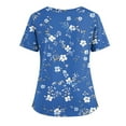 thumbnail image 4 of Christmas Scrub Tops, Women'S Plus Size Floral Printed Nurse Scrubs Tops-Stretchy V Neck Work Shirts With Pockets, Side Slit & Breathable Fabric For Healthcare Jackets (XXL, Blue) ZMTing, 4 of 5