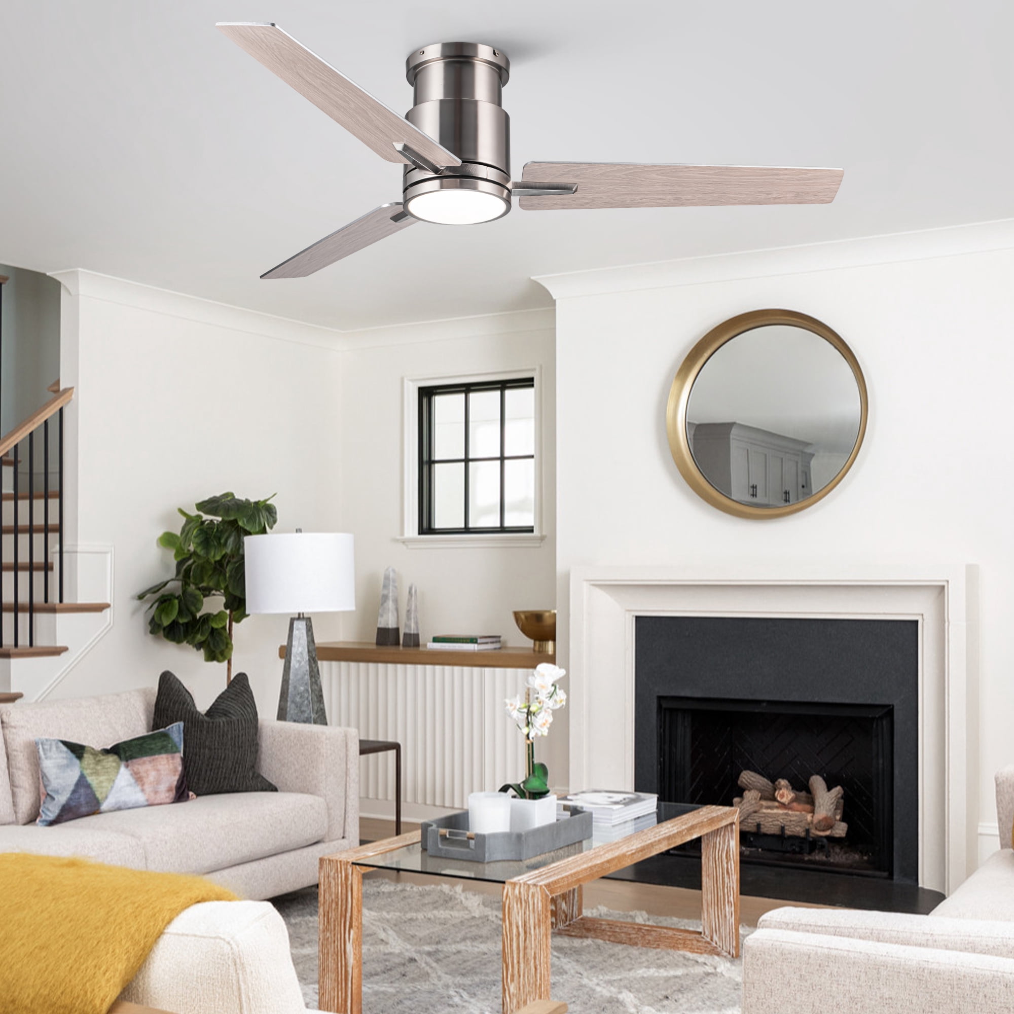Leumius 52" Bruched Nickel Lowe Profile Ceiling Fan with Dimmable 3CCT LED Light,Modern Ceiling Fan for Living Room Bedroom