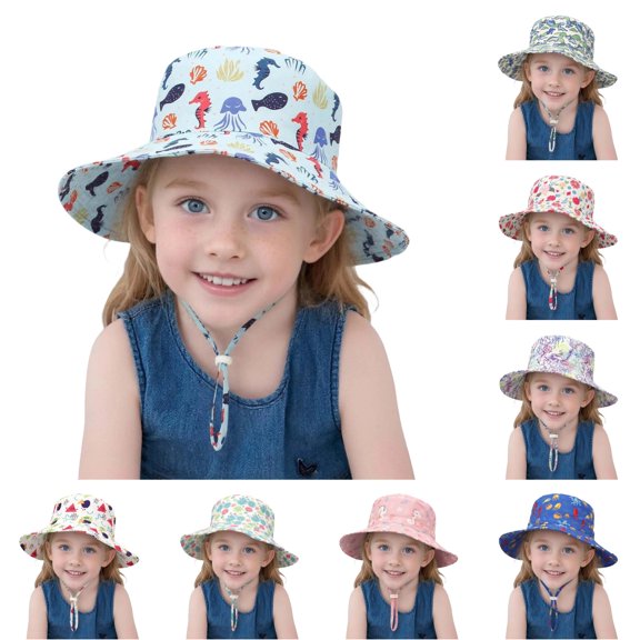 Toddler Girls' & Kids Wide Brim Summer Sun Hat Breathable Fisherman Cap Lightweight Adjustable for Beach Outdoor Casual Summer Activities