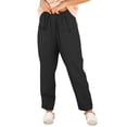thumbnail image 1 of Pantalones casuales de mujer Color puro Botón Cintura elástica Pantalones largos sueltos para mujer para uso diario al aire libre Negro M, 1 of 5